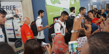 Imagen de la llegada de la Selección de España en su última visita a tierras melillenses.