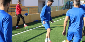 El jugador de la escuadra de nuestra ciudad, en el entrenamiento desarrollado en el día de ayer.