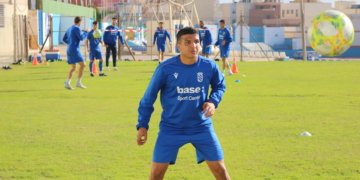El jugador que llegó este verano en una de las sesiones de entrenamientos de la presente temporada.
