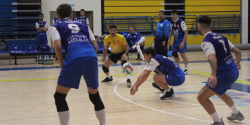 Mariano Giustiniano en acción, durante el encuentro del pasado sábado frente al Club Voleibol Manacor.