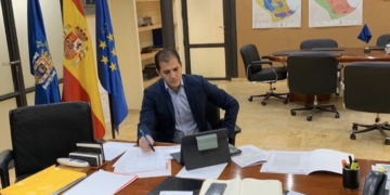 El máximo representante del deporte melillense, en el momento de la reunión telemática.