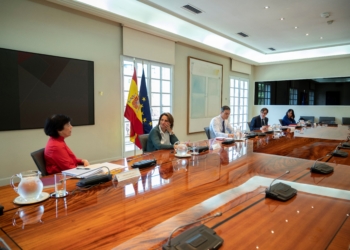 El presidente del Gobierno, Pedro Sánchez (3-i), mantiene una videoconferencia este domingo con los presidentes de comunidades y ciudades autónomas, en el Palacio de la Moncloa, en Madrid,. EFE/Pool Moncloa/Borja Puig de la Bellacasa