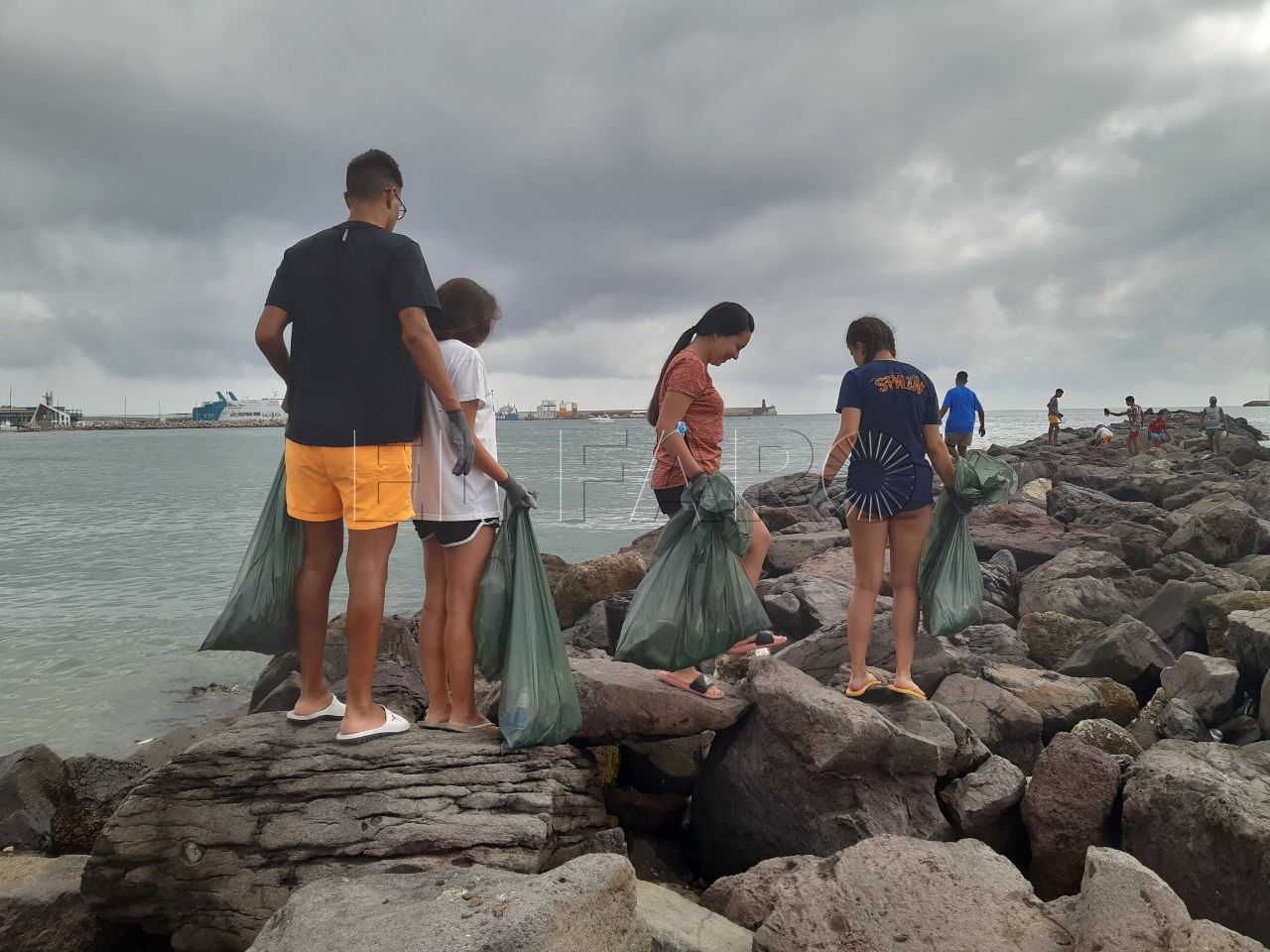 Limpieza de basura en el dique situado entre Los Cárabos e Hipódromo