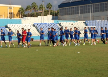 Jugadores de la escuadra melillense, en una de las sesiones de entrenamientos.