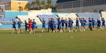 Jugadores de la escuadra melillense, en una de las sesiones de entrenamientos.