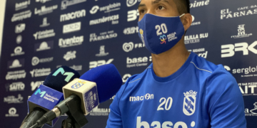 El lateral zurdo Jorge Gutiérrez fue el encargado de acudir ayer a la sala de prensa.