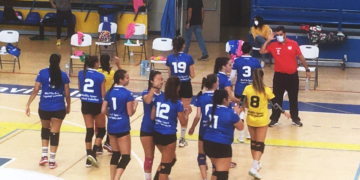 Jugadoras melillenses, en el partido de ayer.