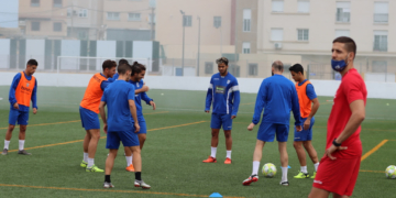 Los jugadores azulinos, en una sesión de entrenamientos.