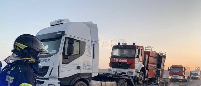 Grave accidente en Tordesillas en el traslado de un camión de Bomberos de Melilla