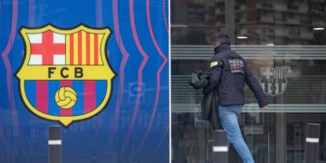 GRAFCAT8945. BARCELONA, 01/03/2021.- Agentes del Área Central de Delitos Económicos de los Mossos d'Esquadralas donde están realizando un registro en las oficinas del Fútbol Club Barcelona en el marco de su investigación por el caso "BarçaGate",  en el que se investiga si una empresa contratada por el club azulgrana llevó a cabo una campaña de desprestigio en las redes sociales de jugadores y entidades contrarias a la directiva del expresidente Josep Maria Bartomeu. EFE/Quique Garcia
