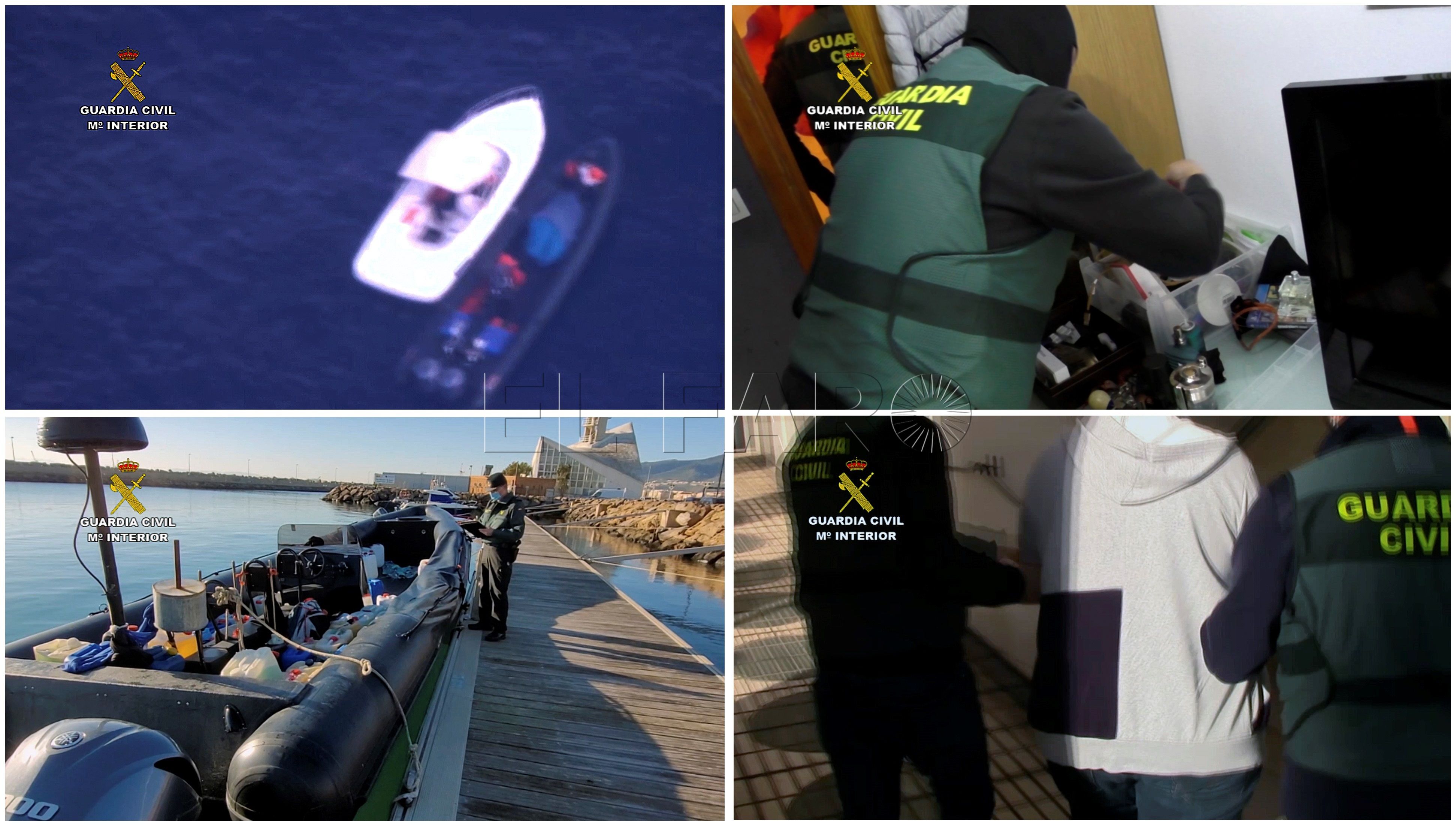 GRAF7254. MELILLA, 18/03/2021.- La Guardia Civil ha desarticulado en Melilla una organización criminal que operaba como la rama logística necesaria para consumar el tráfico de drogas a gran escala, y ha detenido a seis personas que formaban parte de ella, todas ellas españolas, con residencia en la ciudad, que cuentan con un amplio historial delictivo. La Operación Delphos se inició el pasado septiembre al detectarse la existencia de un grupo organizado dedicado al avituallamiento de víveres, combustible y otros enseres a organizaciones dedicadas al tráfico de drogas en alta mar.  EFE/ Guardia Civil SOLO USO EDITORIAL/SOLO DISPONIBLE PARA ILUSTRAR LA NOTICIA QUE ACOMPAÑA (CRÉDITO OBLIGATORIO)