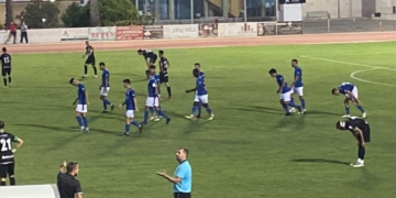 Los jugadores melillenses, en la celebración del gol.