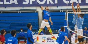 Javi Monfort en acción durante uno de los encuentros disputados por el Melilla Sport Capital Voleibol.