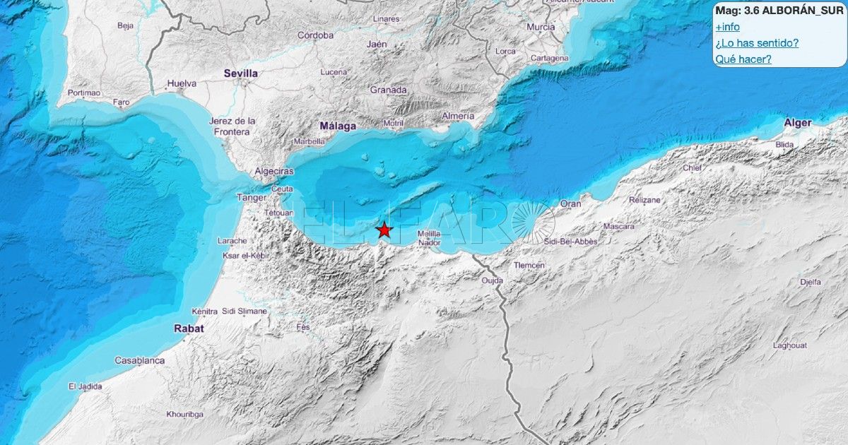 Hasta 5 terremotos seguidos en el Alborán Sur, cerca de Melilla: uno de ellos de 3,6 grados