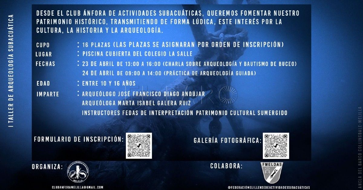 El Club Ánfora convoca al I Taller de Arqueología Subacuática en Melilla