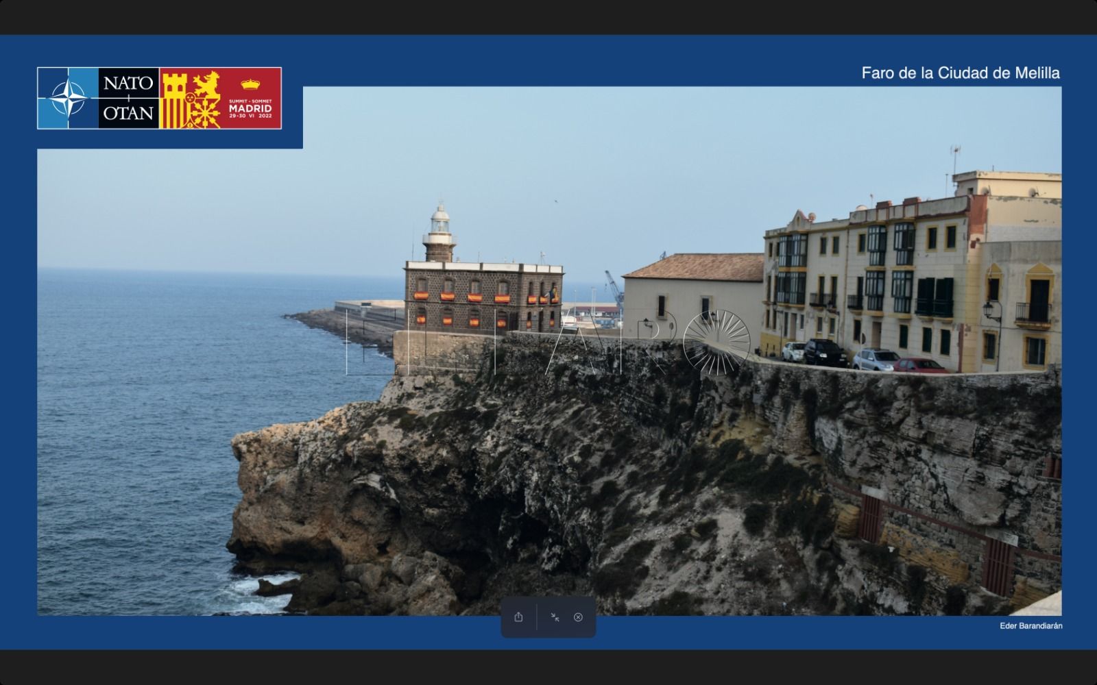 El antiguo Faro de Melilla, en una de las salas de la Cumbre de la OTAN