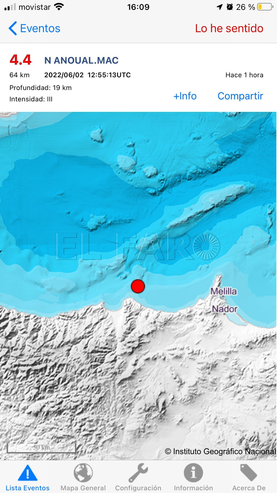 Sentido en Melilla un terremoto de 4.4 grados con epicentro de Annual