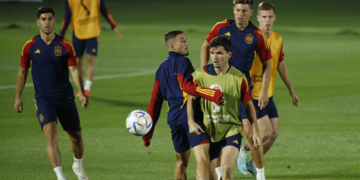 Imagen del entrenamiento que realizaba en la matinal de ayer el combinado nacional español.