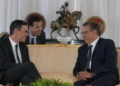 Rabat (Morocco), 01/02/2023.- Prime Minister of Morocco Aziz Akhannouch (R) speaks with Spanish Prime Minister Pedro Sanchez (L) as he receives him at Rabat-Sale Airport in Rabat, Morocco, 01 February 2023. Spanish Prime Minister Sanchez is on a two-day visit to Morocco in which he attends the Moroccan-Spanish Economic Forum. (Marruecos, España) EFE/EPA/JALAL MORCHIDI