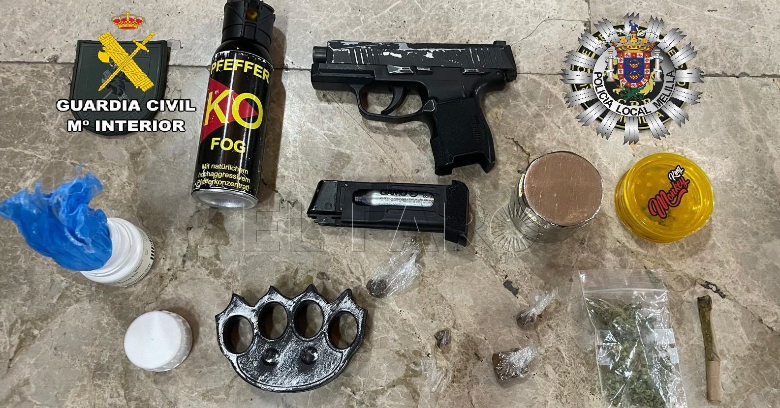 Once denuncias por drogas y decomiso de un puño americano y una pistola de aire comprimido en Puerto Noray