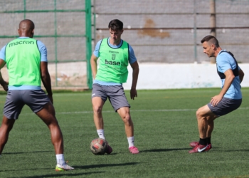 Los azulinos, en su sesión de entrenamientos de este miércoles.