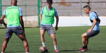 Los azulinos, en su sesión de entrenamientos de este miércoles.