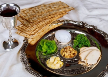 Pesah celebration concept jewish Passover holiday egg and seder plate