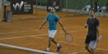 Imagen del último encuentro disputado en la jornada de ayer martes, correspondiente al cuadro de dobles y en el que se impuso la pareja formada por Gabriel Elicha Navas/Benjamín Winter López.