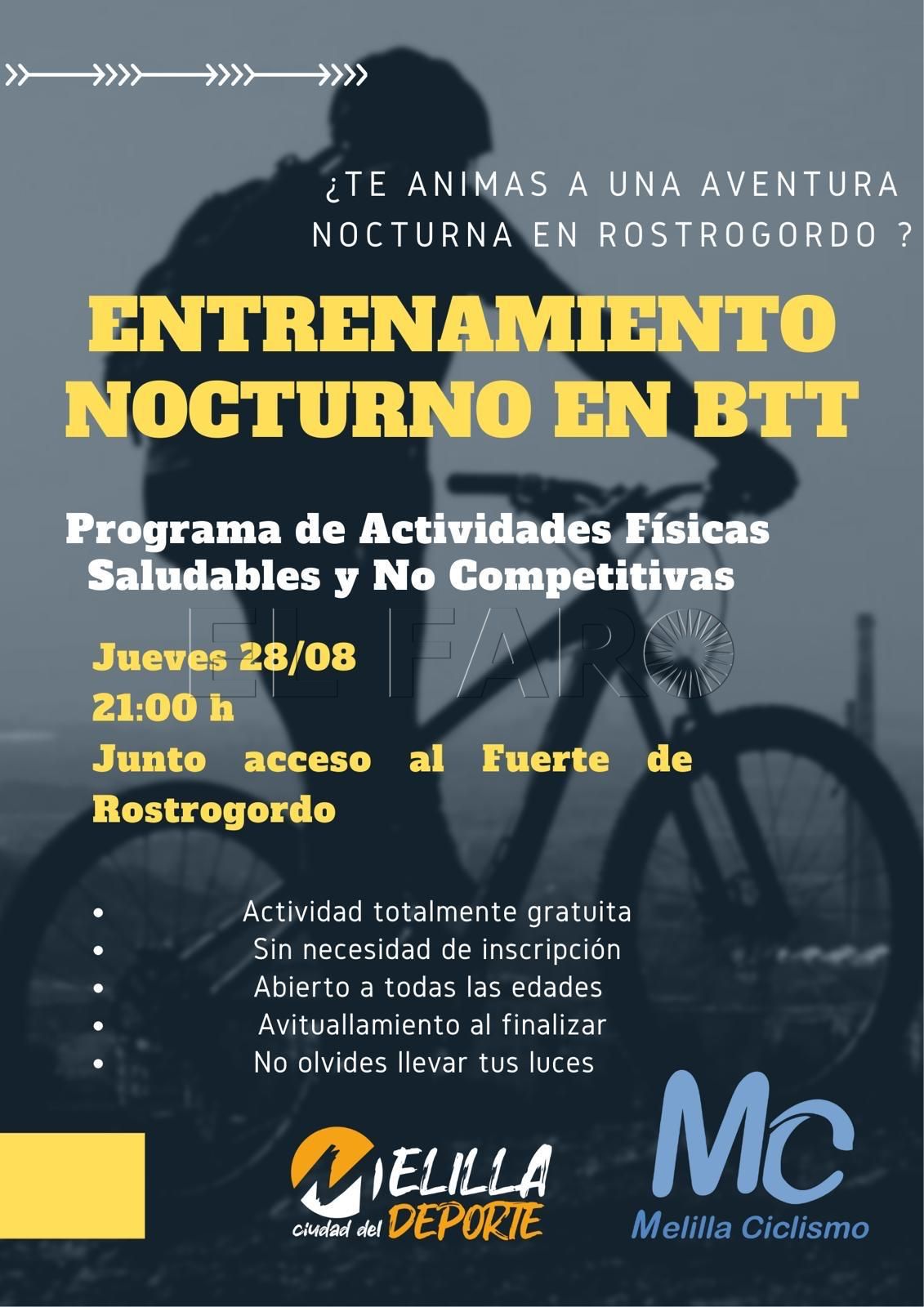 La Federación Melillense de Ciclismo organiza un entrenamiento abierto nocturno