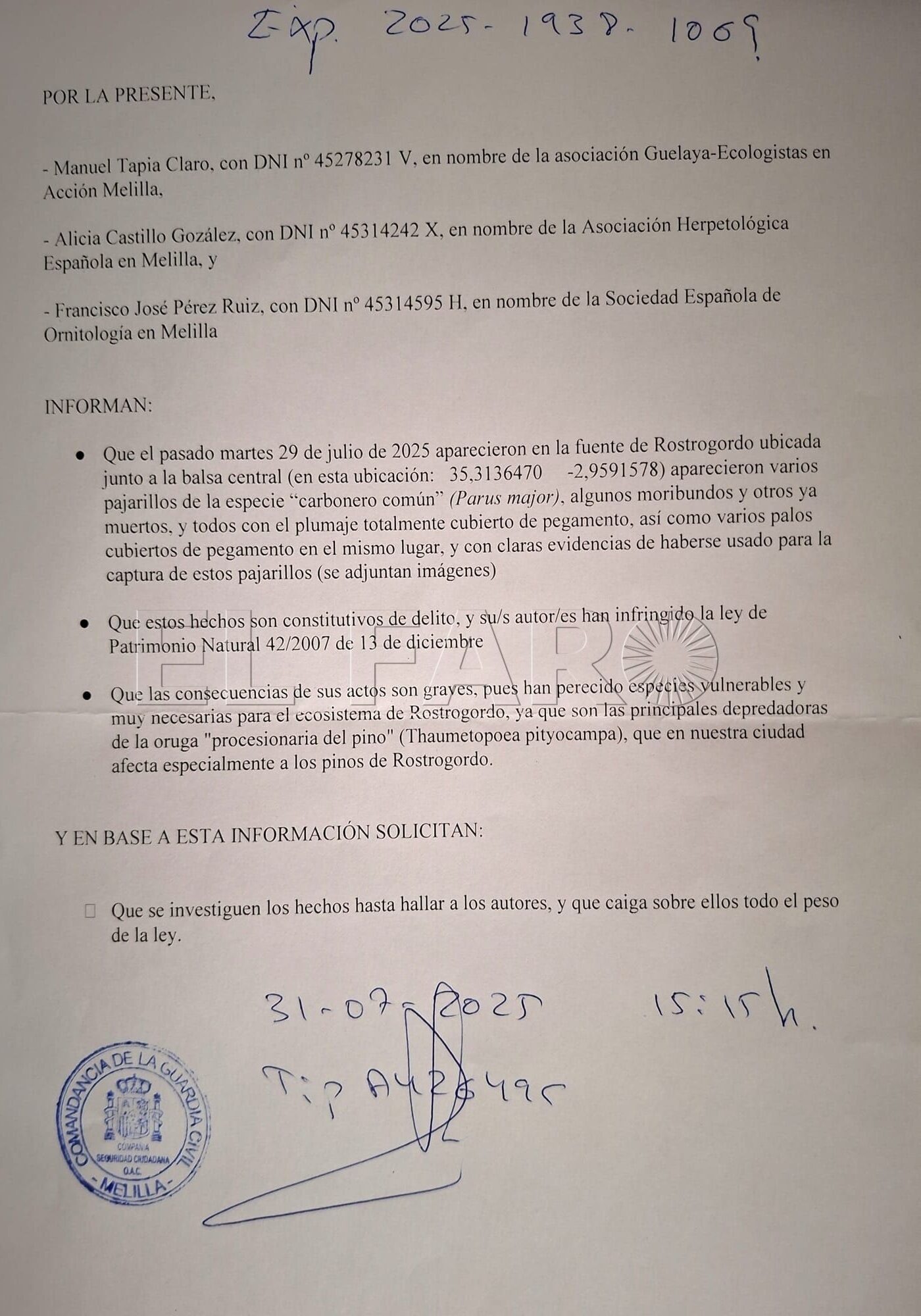 Interpuesta denuncia por posible infracción de la Ley de Patrimonio Natural en Rostrogordo