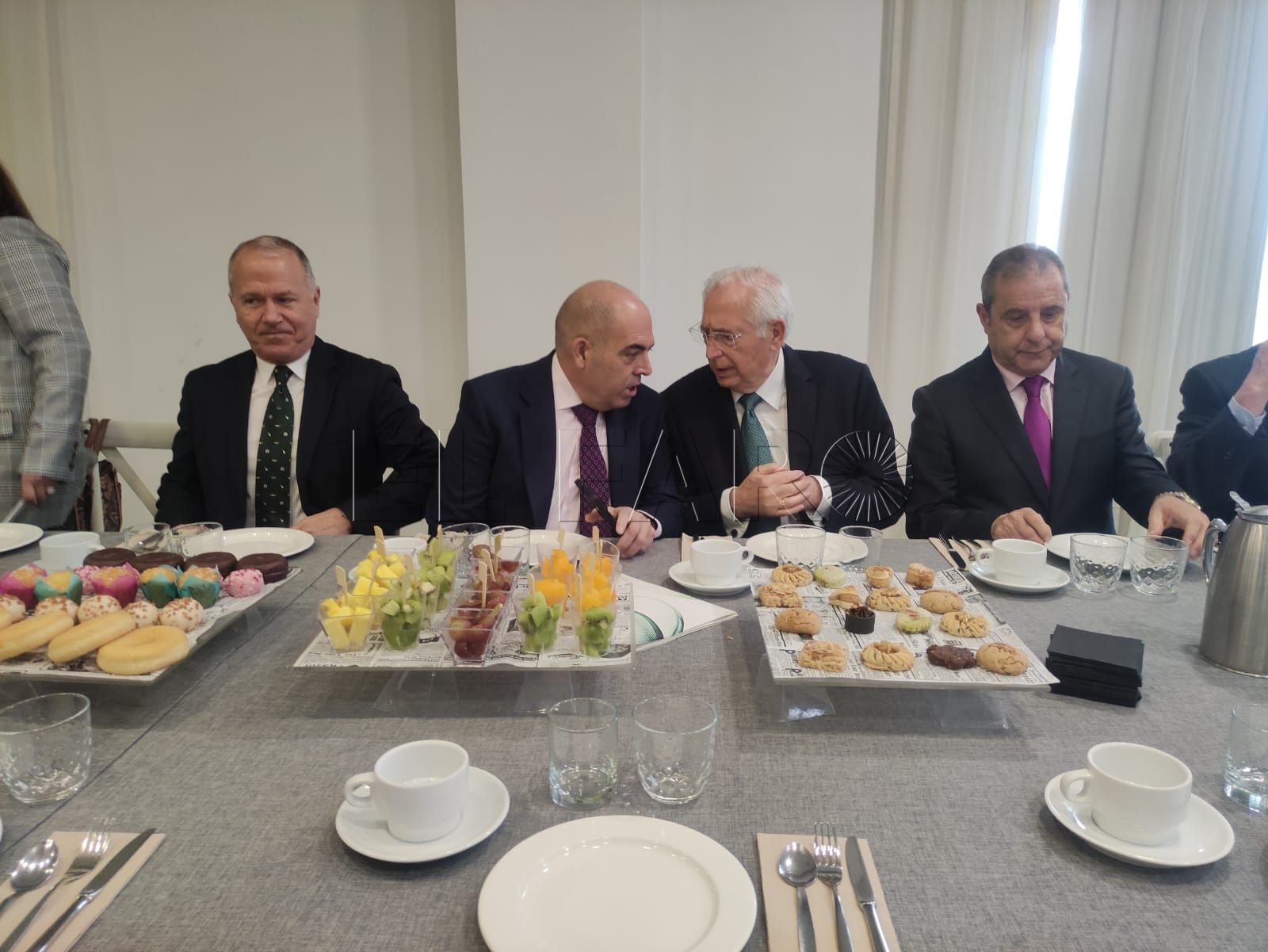 Miguel Marín, Lorenzo Amor, Juan José Imbroda y Enrique Alcoba durante el encuentro empresarial este martes en el Hotel Melilla Puerto. -AGC-