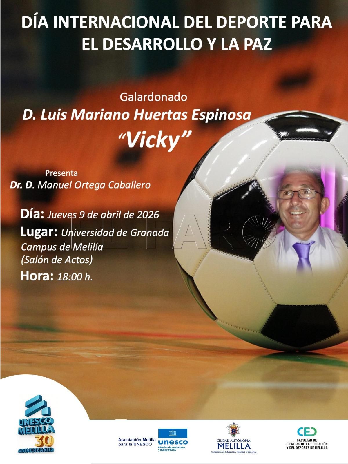 El exjugador local Vicky, galardonado por Unesco-Melilla